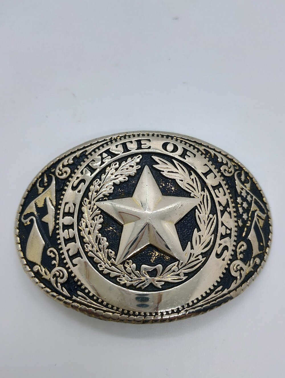 Decorative Texas Star Belt Buckle - Silver and Black
